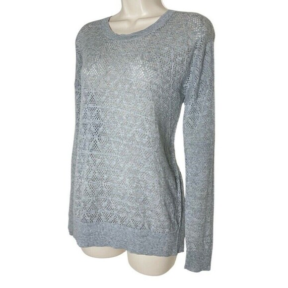 Madewell Eyelet Sweater Gray Size S Long Sleeve Lightweight Crewneck Ribbed RARE - Picture 4 of 7
